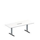 Schäfer Shop Genius Mesa de reuniones MODENA FLEX, ajustable en altura, cuadro de conexión de 6 tomas, rectangular, pata en T, An 2000 x P 800 mm, blanco