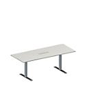 Schäfer Shop Genius Mesa de reuniones MODENA FLEX, ajustable en altura, cuadro de conexión de 6 tomas, rectangular, pata en T, An 2000 x P 800 mm, gris luminoso