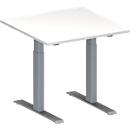 Schäfer Shop Genius Mesa de reuniones MODENA FLEX, ajustable en altura, forma cuadrada, pata en T de tubo rectangular, An 800 x P 800 mm, blanco