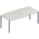 Schäfer Shop Genius Mesa de reuniones MODENA FLEX, ajustable en altura, forma de barca, 4 patas de tubo cuadrado, An 2000 x P 1000/800 mm, cuadro de conexión de 3 tomas, gris luminoso