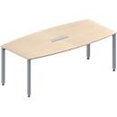 Schäfer Shop Genius Mesa de reuniones MODENA FLEX, ajustable en altura, forma de barca, 4 patas de tubo cuadrado, An 2000 x P 1000/800 mm, cuadro de conexión de 6 tomas, acabado en arce