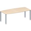 Schäfer Shop Genius Mesa de reuniones MODENA FLEX, ajustable en altura, forma de barca, 4 patas de tubo cuadrado, An 2000 x P 1000/800 mm, sin cuadro de conexión, acabado en arce