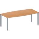 Schäfer Shop Genius Mesa de reuniones MODENA FLEX, ajustable en altura, forma de barca, 4 patas de tubo cuadrado, An 2000 x P 1000/800 mm, sin cuadro de conexión, acabado en haya