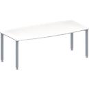 Schäfer Shop Genius Mesa de reuniones MODENA FLEX, ajustable en altura, forma de barca, 4 patas de tubo cuadrado, An 2000 x P 1000/800 mm, sin cuadro de conexión, blanco