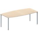 Schäfer Shop Genius Mesa de reuniones MODENA FLEX, ajustable en altura, forma de barca, 4 patas de tubo redondo, An 2000 x P 1000/800 mm, sin cuadro de conexión, acabado en arce