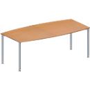 Schäfer Shop Genius Mesa de reuniones MODENA FLEX, ajustable en altura, forma de barca, 4 patas de tubo redondo, An 2000 x P 1000/800 mm, sin cuadro de conexión, acabado en haya