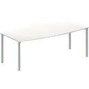 Schäfer Shop Genius Mesa de reuniones MODENA FLEX, ajustable en altura, forma de barca, 4 patas de tubo redondo, An 2000 x P 1000/800 mm, sin cuadro de conexión, blanco