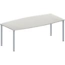 Schäfer Shop Genius Mesa de reuniones MODENA FLEX, ajustable en altura, forma de barca, 4 patas de tubo redondo, An 2000 x P 1000/800 mm, sin cuadro de conexión, gris luminoso