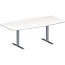 Schäfer Shop Genius Mesa de reuniones MODENA FLEX, ajustable en altura, forma de barca, pata en T de tubo rectangular, An 2000 x P 1000/800 mm, blanco