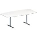 Schäfer Shop Genius Mesa de reuniones MODENA FLEX, ajustable en altura, forma de barca, pata en T de tubo redondo, An 2000 x P 1000/800 mm, blanco