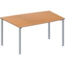 Schäfer Shop Genius Mesa de reuniones MODENA FLEX, ajustable en altura, forma de tonel, 4 patas de tubo redondo, An 1400 x P 1000 mm, acabado en haya