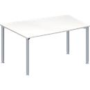 Schäfer Shop Genius Mesa de reuniones MODENA FLEX, ajustable en altura, forma de tonel, 4 patas de tubo redondo, An 1400 x P 1000 mm, blanco