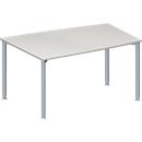 Schäfer Shop Genius Mesa de reuniones MODENA FLEX, ajustable en altura, forma de tonel, 4 patas de tubo redondo, An 1400 x P 1000 mm, gris luminoso