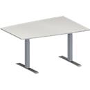 Schäfer Shop Genius Mesa de reuniones MODENA FLEX, ajustable en altura, forma de tonel, pata en T de tubo rectangular, An 1400 x P 1000 mm, gris luminoso