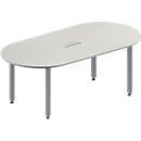 Schäfer Shop Genius Mesa de reuniones MODENA FLEX, ajustable en altura, forma ovalada, 4 patas de tubo cuadrado, An 2000 x P 1000 mm, cuadro de conexión de 3 tomas, gris luminoso