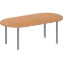 Schäfer Shop Genius Mesa de reuniones MODENA FLEX, ajustable en altura, forma ovalada, 4 patas de tubo cuadrado, An 2000 x P 1000 mm, sin cuadro de conexión, acabado en haya