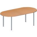 Schäfer Shop Genius Mesa de reuniones MODENA FLEX, ajustable en altura, forma ovalada, 4 patas de tubo redondo, 2000 x 1000 mm, acabado en haya