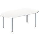 Schäfer Shop Genius Mesa de reuniones MODENA FLEX, ajustable en altura, forma ovalada, 4 patas de tubo redondo, 2000 x 1000 mm, blanco