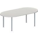 Schäfer Shop Genius Mesa de reuniones MODENA FLEX, ajustable en altura, forma ovalada, 4 patas de tubo redondo, 2000 x 1000 mm, gris luminoso