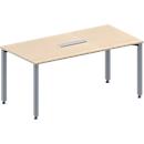 Schäfer Shop Genius Mesa de reuniones MODENA FLEX, ajustable en altura, forma rectangular, 4 patas de tubo cuadrado, An 1600 x P 800 mm, cuadro de conexión de 6 tomas, acabado en arce