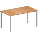 Schäfer Shop Genius Mesa de reuniones MODENA FLEX, ajustable en altura, forma rectangular, 4 patas de tubo redondo, An 1400 x P 800 mm, acabado en haya