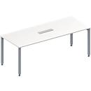 Schäfer Shop Genius Mesa de reuniones MODENA FLEX, ajustable en altura, forma rectangular, cuadro de conexión de 3 tomas, 4 patas de tubo cuadrado, An 2000 x P 800 mm, blanco