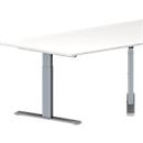 Schäfer Shop Genius Mesa de reuniones MODENA FLEX, ajustable en altura, forma trapecial, pata en T, An 1600 x P 800 x Al 650-850 mm, blanco