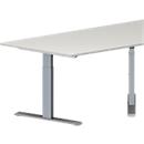 Schäfer Shop Genius Mesa de reuniones MODENA FLEX, ajustable en altura, forma trapecial, pata en T, An 1600 x P 800 x Al 650-850 mm, gris luminoso