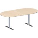 Schäfer Shop Genius Mesa de reuniones MODENA FLEX, ajustable en altura, sin cuadro de conexión, forma ovalada, pata en T de tubo redondo, An 2000 x P 1000 mm, acabado en arce