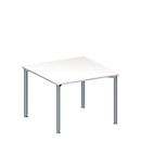 Schäfer Shop Genius Mesa extensible MODENA FLEX, regulable en altura, forma cuadrada, 4 pies, tubo redondo, ancho 1000 x fondo 1000 mm, blanco