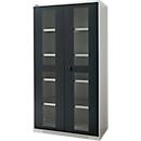 Schäfer Shop Genius metalen materiaalkast FS, met kijkvenster, ventilatiegaten, B 1055 x D 520 x H 1950 mm, 5 OH, tot 500 kg, lichtgrijs/antraciet