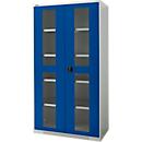 Schäfer Shop Genius metalen materiaalkast FS, met kijkvenster, ventilatiegaten, B 1055 x D 520 x H 1950 mm, 5 OH, tot 500 kg, lichtgrijs/gentiaanblauw