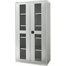 Schäfer Shop Genius metalen materiaalkast FS, met kijkvenster, ventilatiegaten, B 1055 x D 520 x H 1950 mm, 5 OH, tot 500 kg, lichtgrijs/lichtgrijs