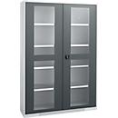 Schäfer Shop Genius metalen materiaalkast FS, met kijkvenster, ventilatiegaten, B 1343 x D 520 x H 1950 mm, 5 OH, tot 750 kg, blank alu.kleurig/antraciet