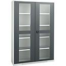 Schäfer Shop Genius metalen materiaalkast FS, met kijkvenster, ventilatiegaten, B 1343 x D 520 x H 1950 mm, 5 OH, tot 750 kg, lichtgrijs/antraciet