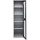 Schäfer Shop Genius metalen materiaalkast FS, met kijkvenster, ventilatiegaten, B 545 x D 520 x H 1950 mm, 5 OH, tot 250 kg, blank.alu kleurig/antraciet