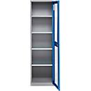 Schäfer Shop Genius metalen materiaalkast FS, met kijkvenster, ventilatiegaten, B 545 x D 520 x H 1950 mm, 5 OH, tot 250 kg, blank.alu kleurig/gentiaanblauw