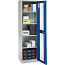 Schäfer Shop Genius metalen materiaalkast FS, met kijkvenster, ventilatiegaten, B 545 x D 520 x H 1950 mm, 5 OH, tot 250 kg, lichtgrijs/gentiaanblauw