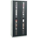 Schäfer Shop Genius metalen materiaalkast FS, met kijkvenster, ventilatiegaten, B 810 x D 520 x H 1950 mm, 5 OH, tot 300 kg, lichtgrijs/antraciet