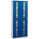 Schäfer Shop Genius metalen materiaalkast FS, met kijkvenster, ventilatiegaten, B 810 x D 520 x H 1950 mm, 5 OH, tot 300 kg, lichtgrijs/gentiaanblauw