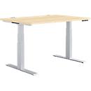 Schäfer Shop Genius MODENA FLEX escritorio, regulable en altura eléctricamente, rectangular, pie en T, ancho 1200 x fondo 800 mm, arce/aluminio blanco