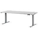 Schäfer Shop Genius MODENA FLEX escritorio, regulable en altura eléctricamente, rectangular, pie en T, ancho 1800 x fondo 800 mm, aluminio gris claro/blanco