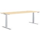 Schäfer Shop Genius MODENA FLEX escritorio, regulable en altura eléctricamente, rectangular, pie en T, ancho 1800 x fondo 800 mm, arce/aluminio blanco