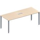Schäfer Shop Genius MODENA FLEX meeting table, height-adjustable, 3-socket switchboard, rectangular shape, 4 square tubular legs, W 2000 x D 800 mm, maple finish