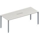 Schäfer Shop Genius MODENA FLEX meeting table, height adjustable, 6-socket switchboard, rectangular shape, 4 square tube legs, W 2000 x D 800 mm, luminous grey