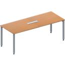 Schäfer Shop Genius MODENA FLEX meeting table, height-adjustable, 6-socket switchboard, rectangular shape, 4 square tubular legs, W 2000 x D 800 mm, beech finish
