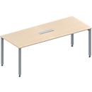 Schäfer Shop Genius MODENA FLEX meeting table, height-adjustable, 6-socket switchboard, rectangular shape, 4 square tubular legs, W 2000 x D 800 mm, maple finish