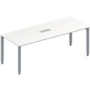 Schäfer Shop Genius MODENA FLEX meeting table, height-adjustable, rectangular shape, 3-socket connection panel, 4 square tube legs, W 2000 x D 800 mm, white