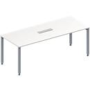 Schäfer Shop Genius MODENA FLEX meeting table, height-adjustable, rectangular shape, 3-socket connection panel, 4 square tube legs, W 2000 x D 800 mm, white
