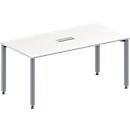 Schäfer Shop Genius MODENA FLEX meeting table, height adjustable, rectangular shape, 4 square tubular legs, W 1600 x D 800 mm, 3-socket connection box, white